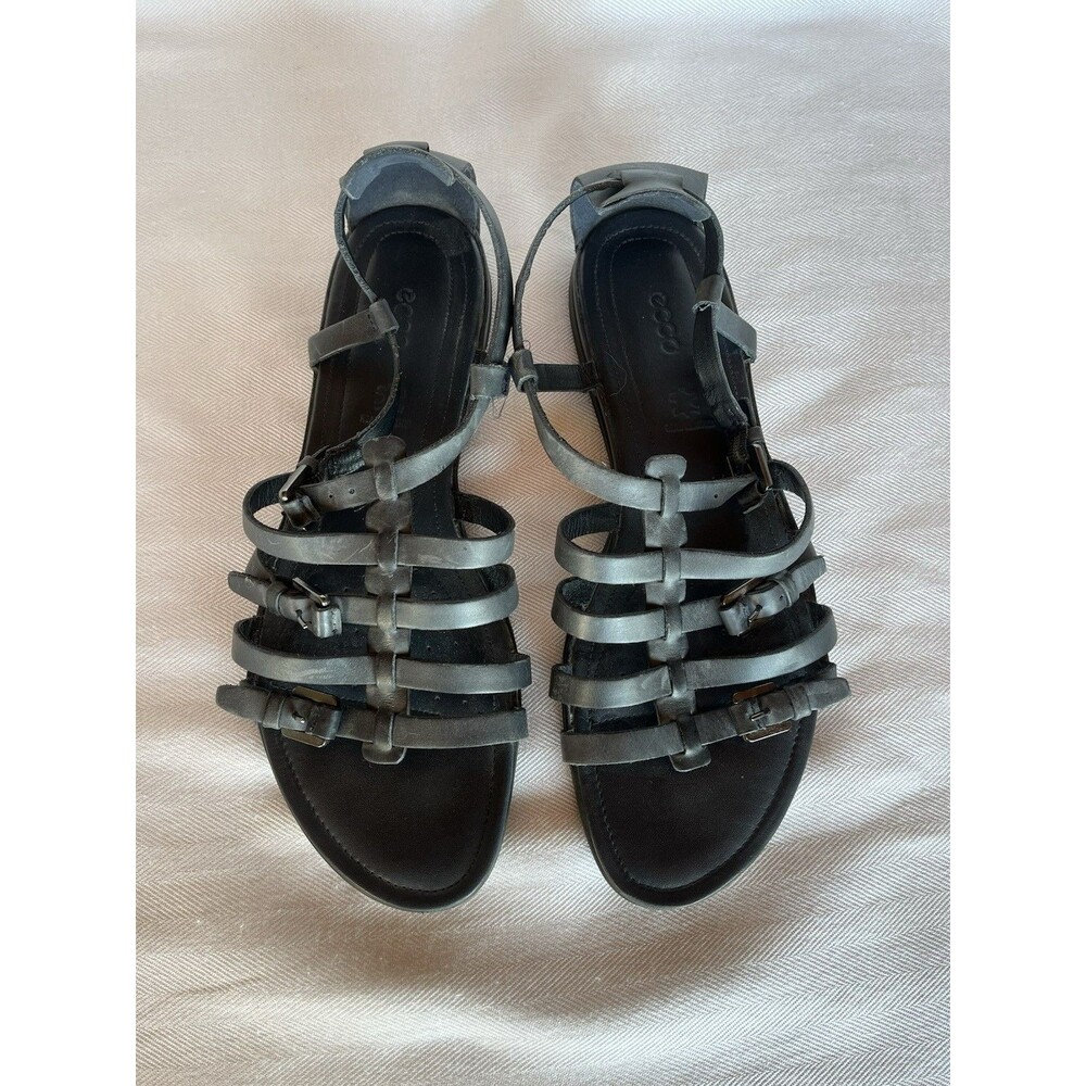 Ecco Gray Gladiator Flat Sandals, Open Toe, Covered Heel, Buckles Women‎  39/ 9